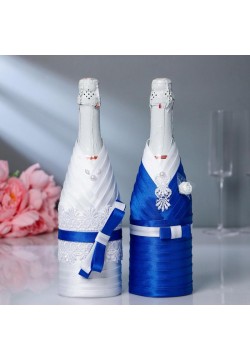 Костюмы на шампанское Жених и Невеста (сине-белые)