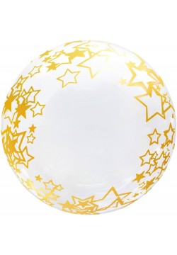 Шар Сфера Deco Bubble 18"/46см Золотые звёзды, Кристалл