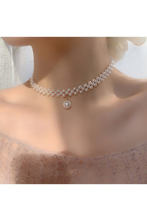 Ожерелье жемчужное с подвеской-бусиной, белое