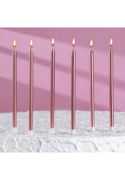 Свечи для торта "Розовые Металлик" 12,5 см (6 шт)