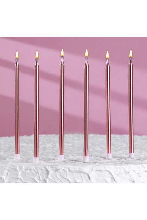 Свечи для торта "Розовые Металлик" 12,5 см (6 шт)