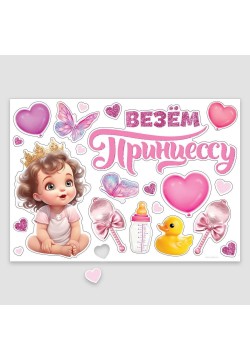 Набор магнитов на авто "Везём принцессу!" 22шт 29*42см