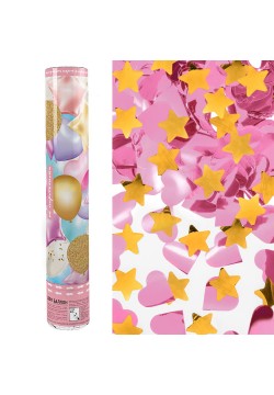 Пневмохлопушка 30см (звёзды/сердца фольга зол/роз)