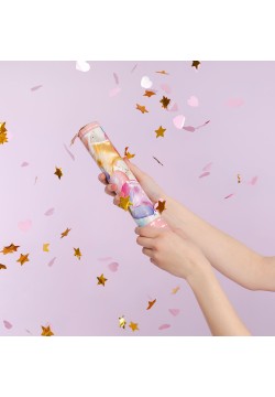 Пневмохлопушка 30см (звёзды/сердца фольга зол/роз)