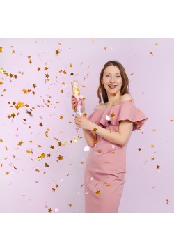 Пневмохлопушка 30см (звёзды/сердца фольга зол/роз)