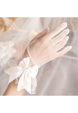 Перчатки Фатиновые с рюшей, на кисть 26см (белые)