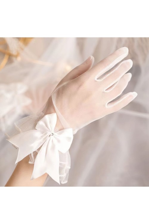 Перчатки Фатиновые с рюшей, на кисть 26см (белые)