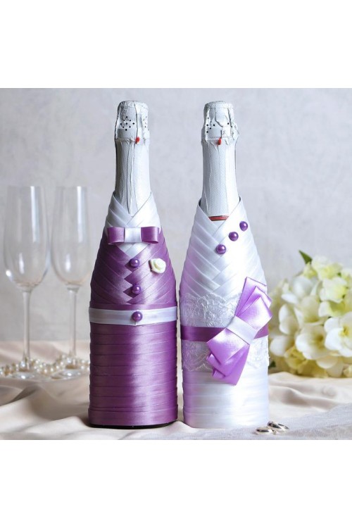 Костюмы на шампанское Жених и Невеста (бело-сиреневое)