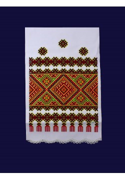 Рушник габардин Орнамент красно-зелёный