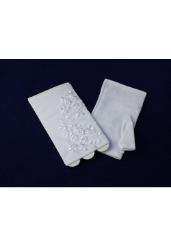 Перчатки без пальцев атласные с вышивкой Мини (бел)