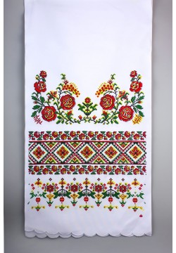 Рушник габардин "Орнамент" (розы) красно-зелёный