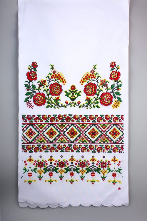 Рушник габардин "Орнамент" (розы) красно-зелёный