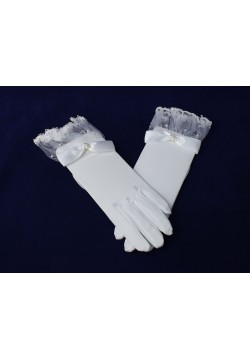 Перчатки сетчатые с рюшкой и бантиком Миди (белые)