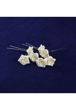 Цветок на шпильке "Роза" айвори