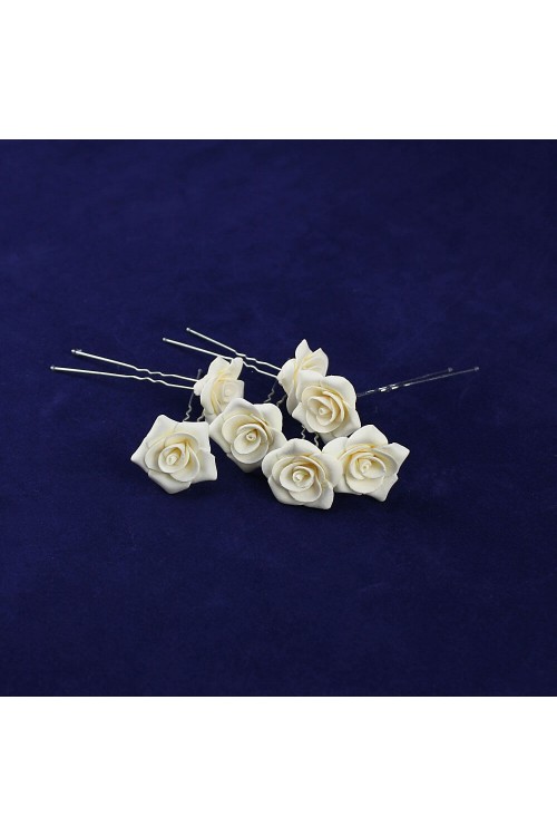 Цветок на шпильке "Роза" айвори